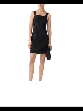 J.Crew Black Linen Blend Mini Dress Square Neck Sleeveless A-Line Size 8